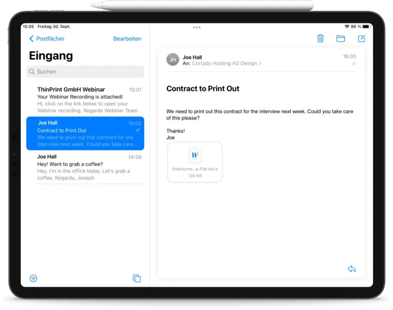 E-Mail drucken mit iPhone und iPad