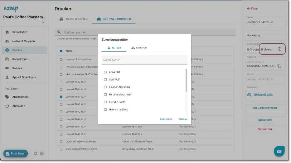 Zuweisungseditor nutzer gruppen