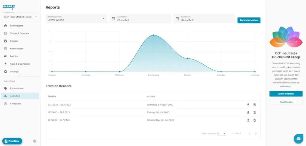 In den ezeep-Berichten wird auch die C=2-Emissionen erfasst.