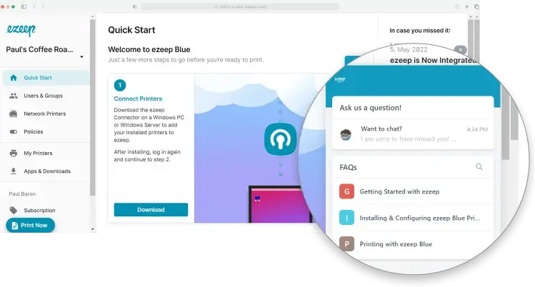 ezeep Chat Button options - Live-Chat & FAQ