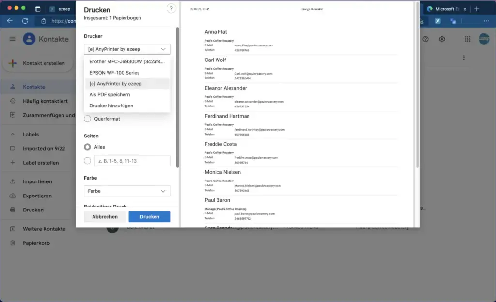 Google Kontakte drucken - so einfach geht es