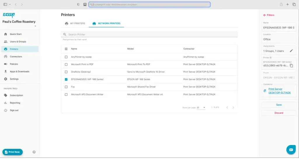 Remote printing setup without VPN connection