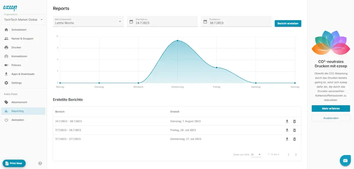 Neu in ezeep: Erfasse die Kohlenstoffemissionen von Druckaufträgen