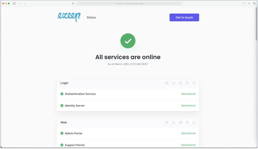 Behalte den Überblick über geplante Wartungsarbeiten auf status.ezeep.com