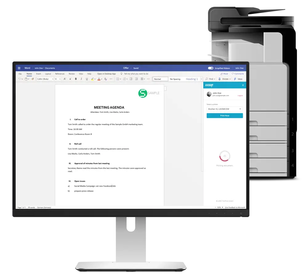 ezeep erweitert Office-365-Webanwendungen um eine einfach zu bedienende Druckfunktion