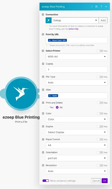 Make Scenario with ezeep and SAP